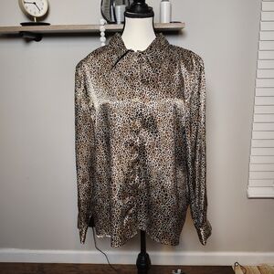 Kathie Lee Collection Cheetah Sliky Blouse Size 16